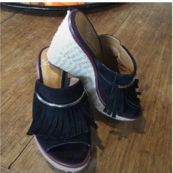 Franco Sarto Black Suede Leather Wedges size 6M - Picture 2 of 11